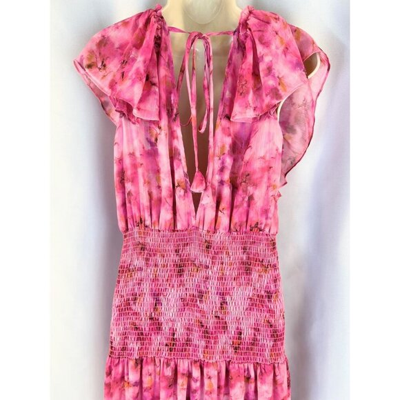 NEW MISA Los Angeles Pink Bo Ruffle Maxi Dress $460 - Picture 8 of 13